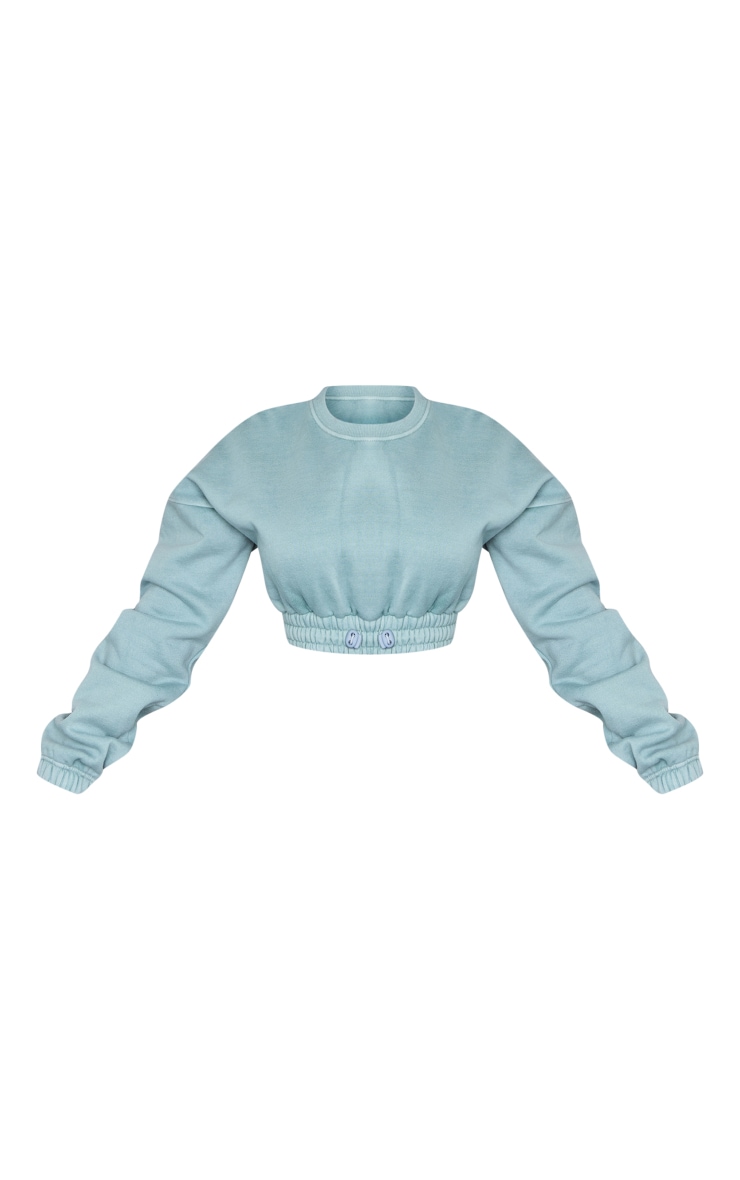 Petite Teal Crop Elasticated Sweat Top image 5