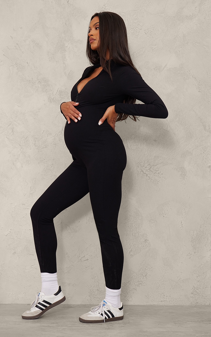 Maternity Black Contour Sculpt Long Sleeve Jumpsuit image 3