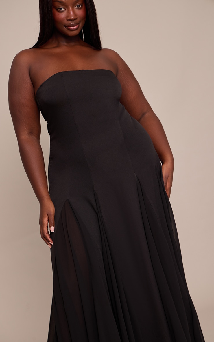 Plus Black Bandeau Chiffon Pleated Maxi Dress image 4