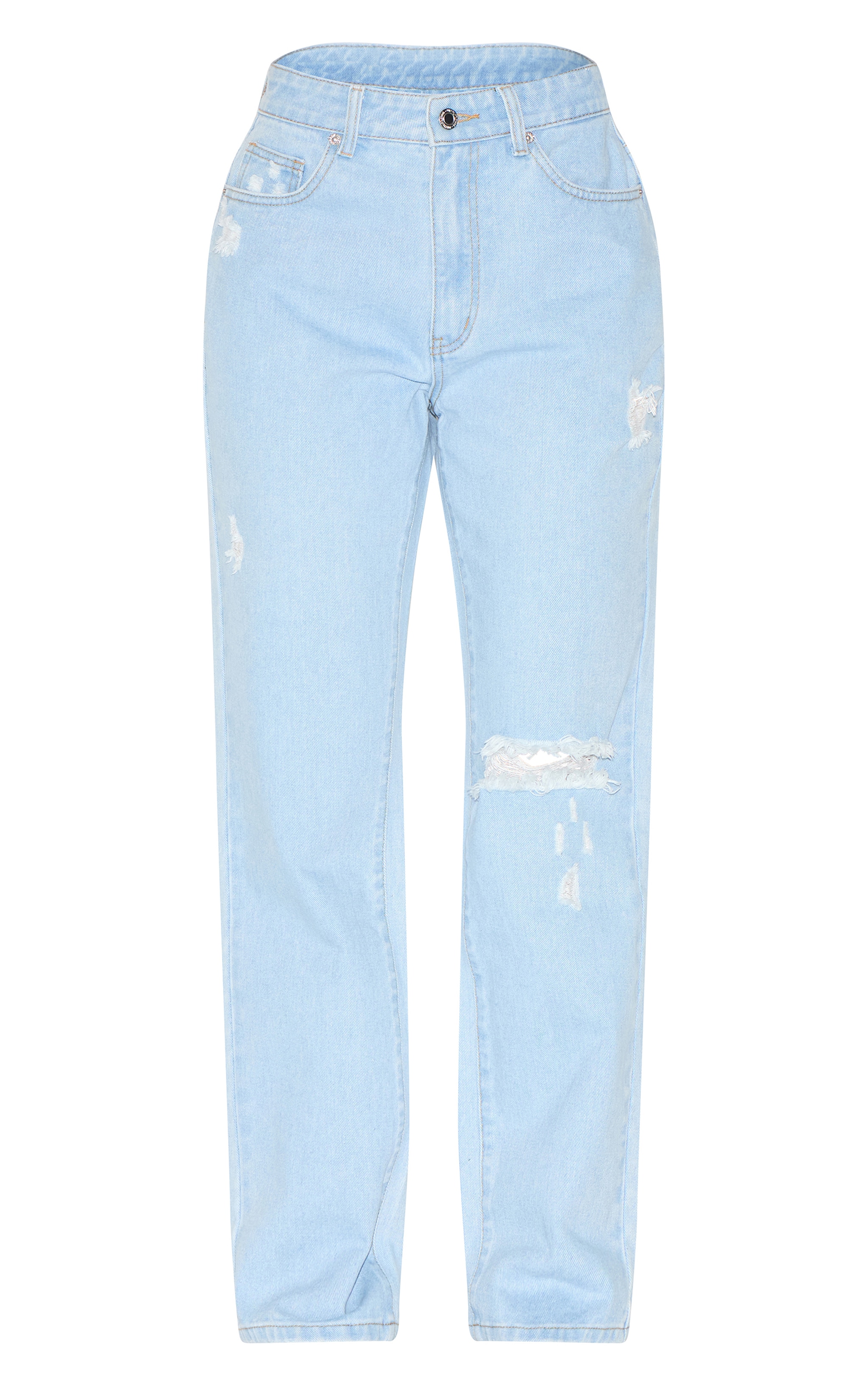 ★GLOWNY★ 95 DESTROYED STRAIGHT FIT JEANS (LIGHT BLUE) Straight-leg destroyed jeans - Light denim