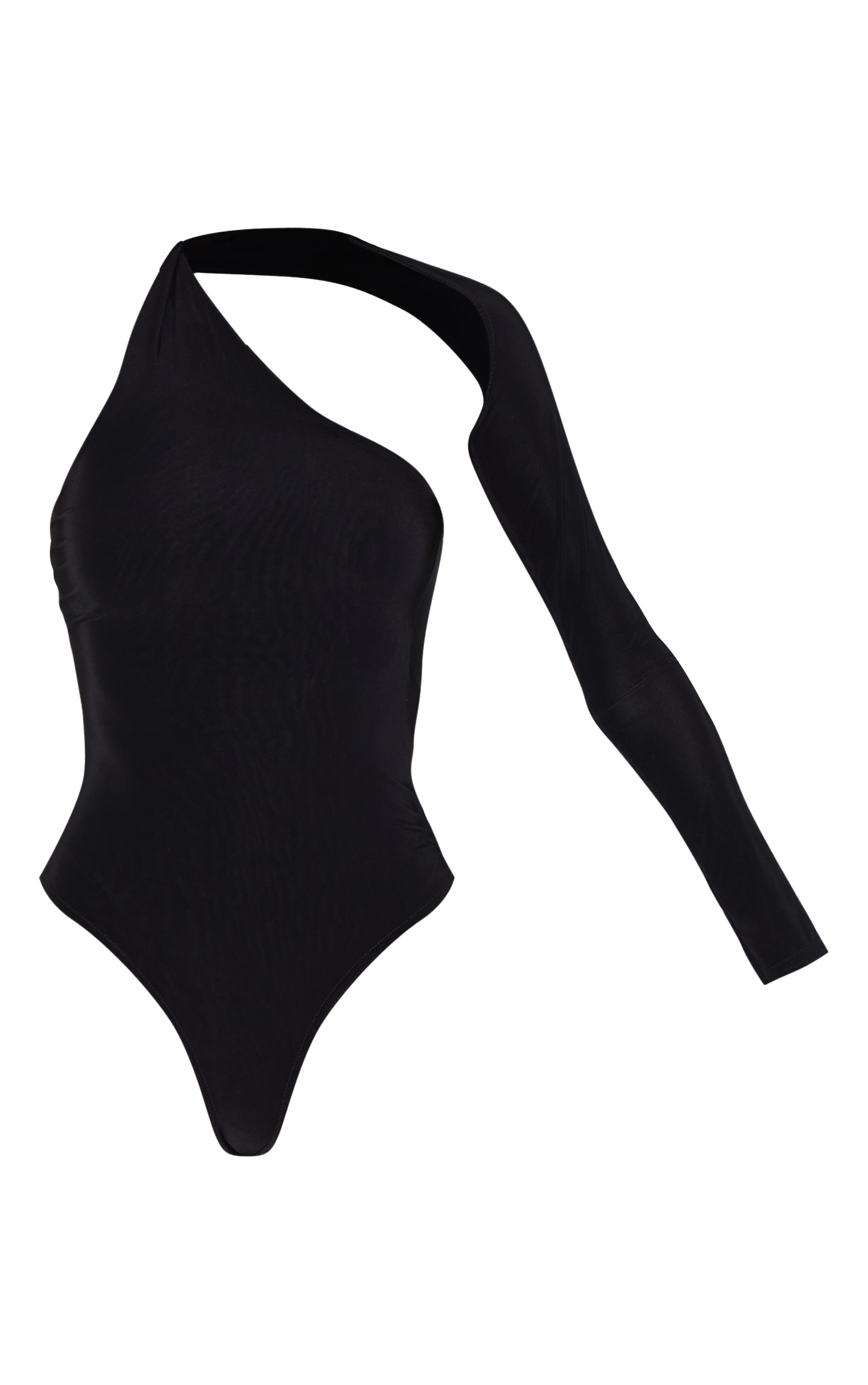 Black One Shoulder Asymmetric Bodysuit image 5