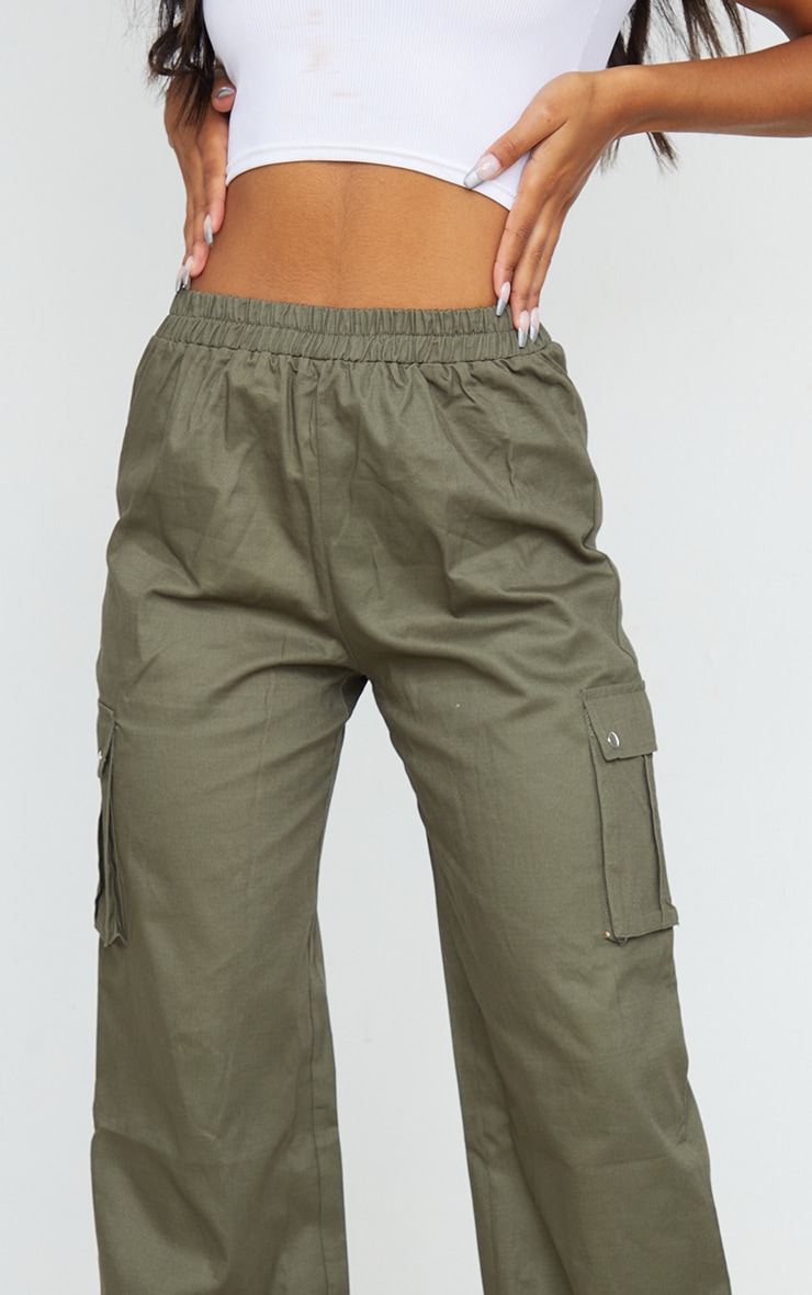 Khaki Wide Leg High Waisted Cargo Pants image 4