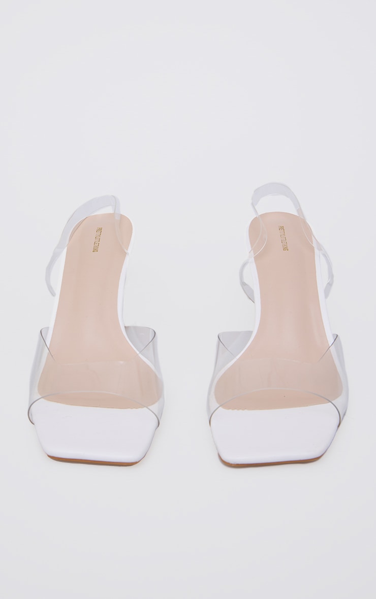 White Low Cake Stand Square Toe Clear Strap Slingback Heeled Sandals image 3