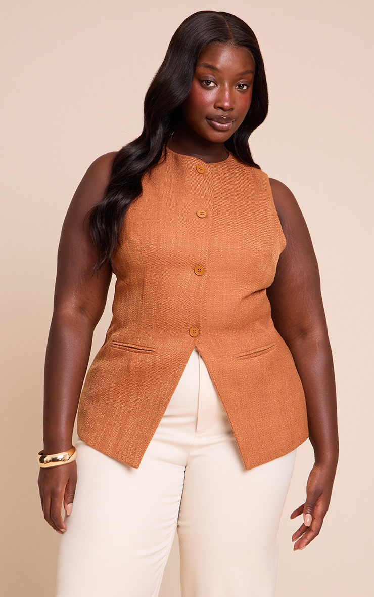 Plus Rust Button Up Sleeveless Waistcoat image 1