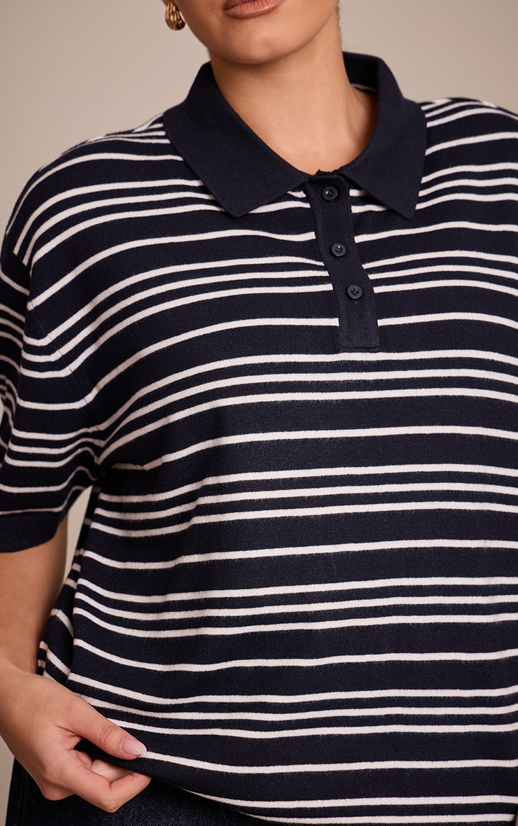 Plus Navy Polo Short Sleeve Knit Rugby Top image 4