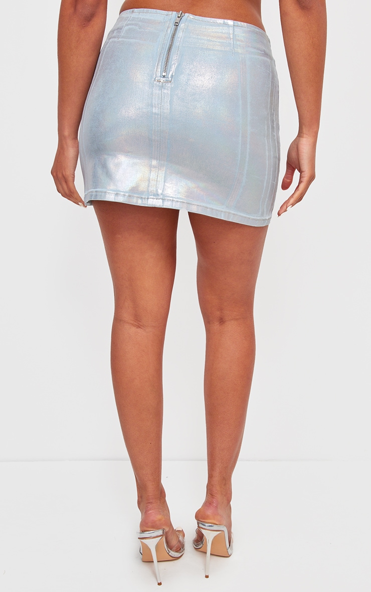 Silver Metallic Coated Denim Micro Mini Skirt image 2