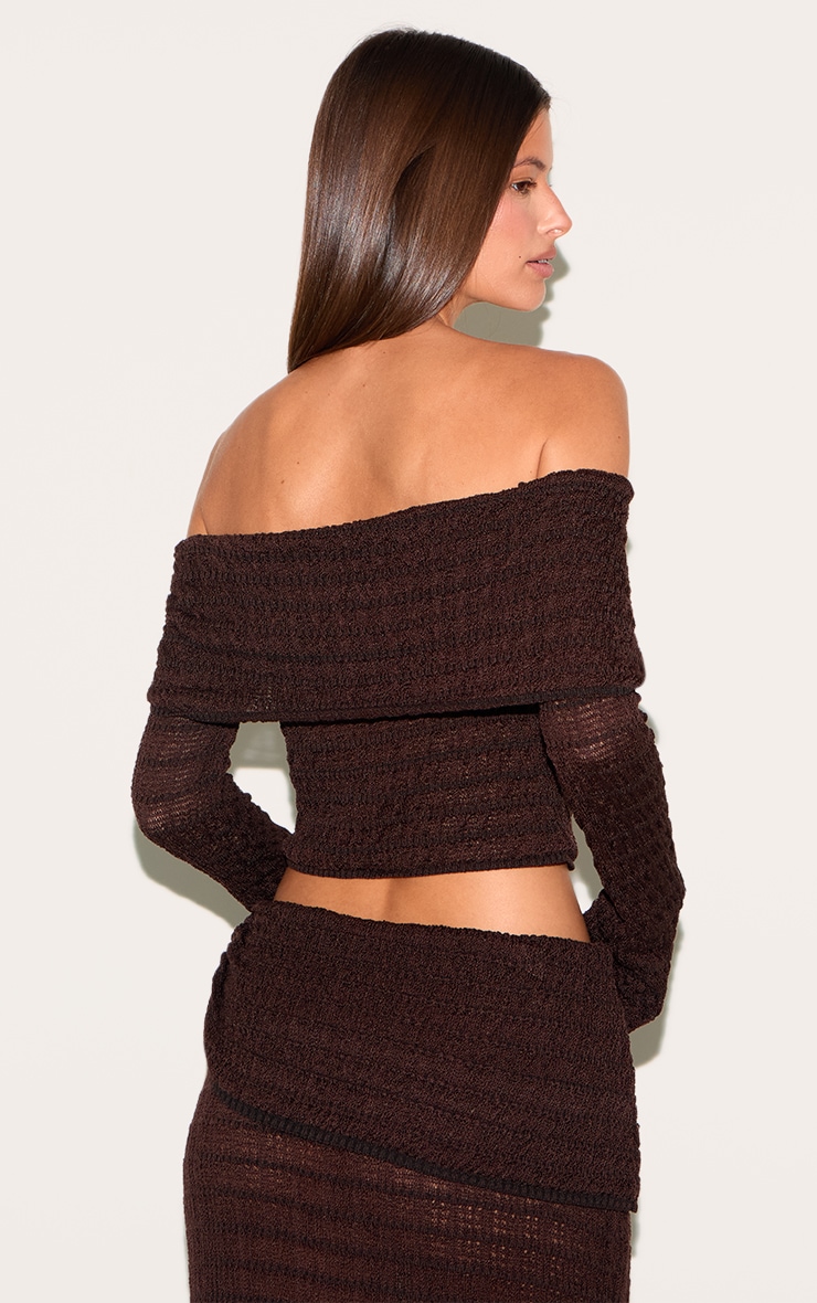 Chocolate Bardot Textured Knit Top image 2