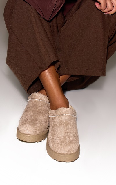 Mushroom Fluffy Lined Platform Slip On Flats