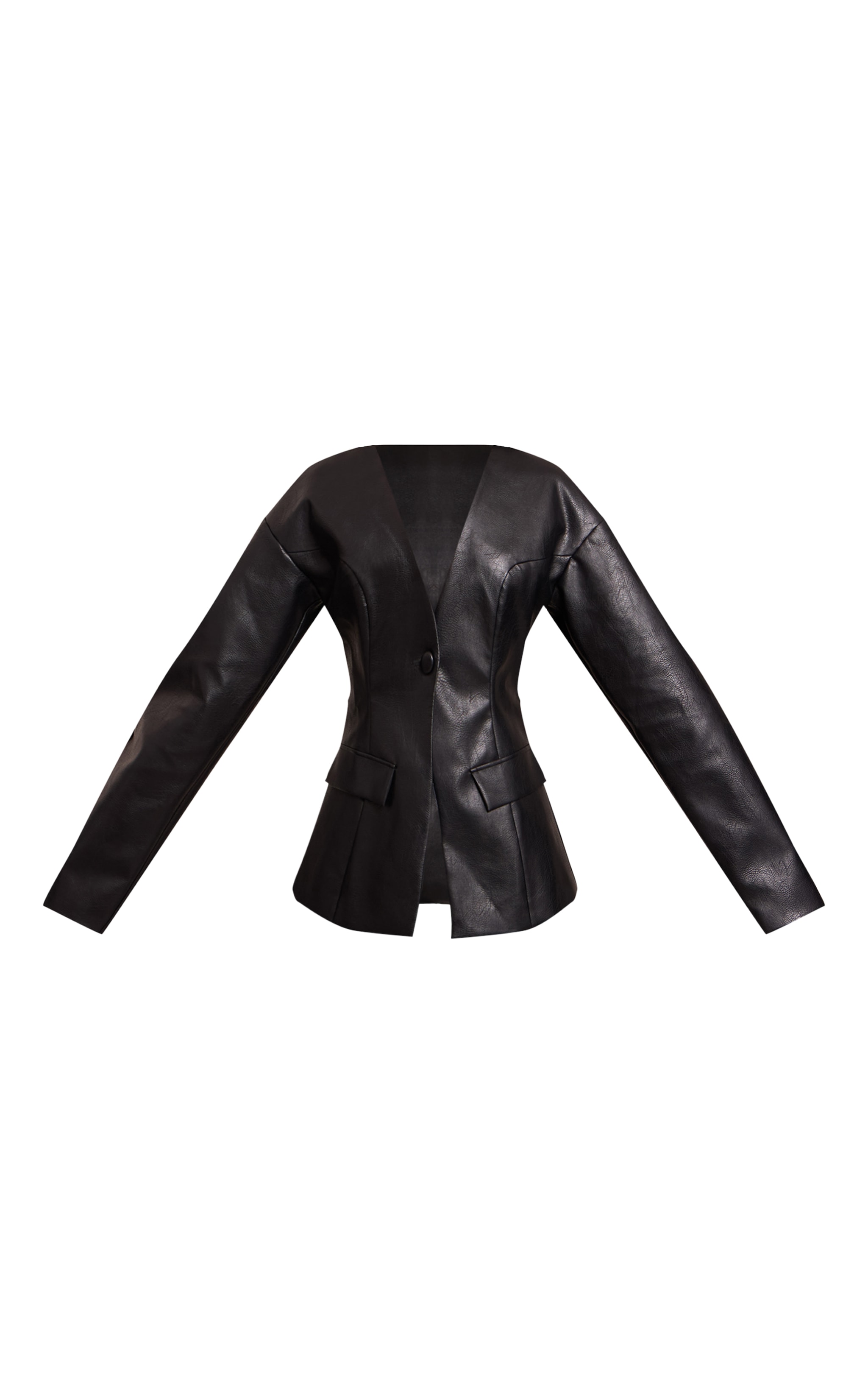 Tall Black Leather Look Cinched Waist Blazer image 5