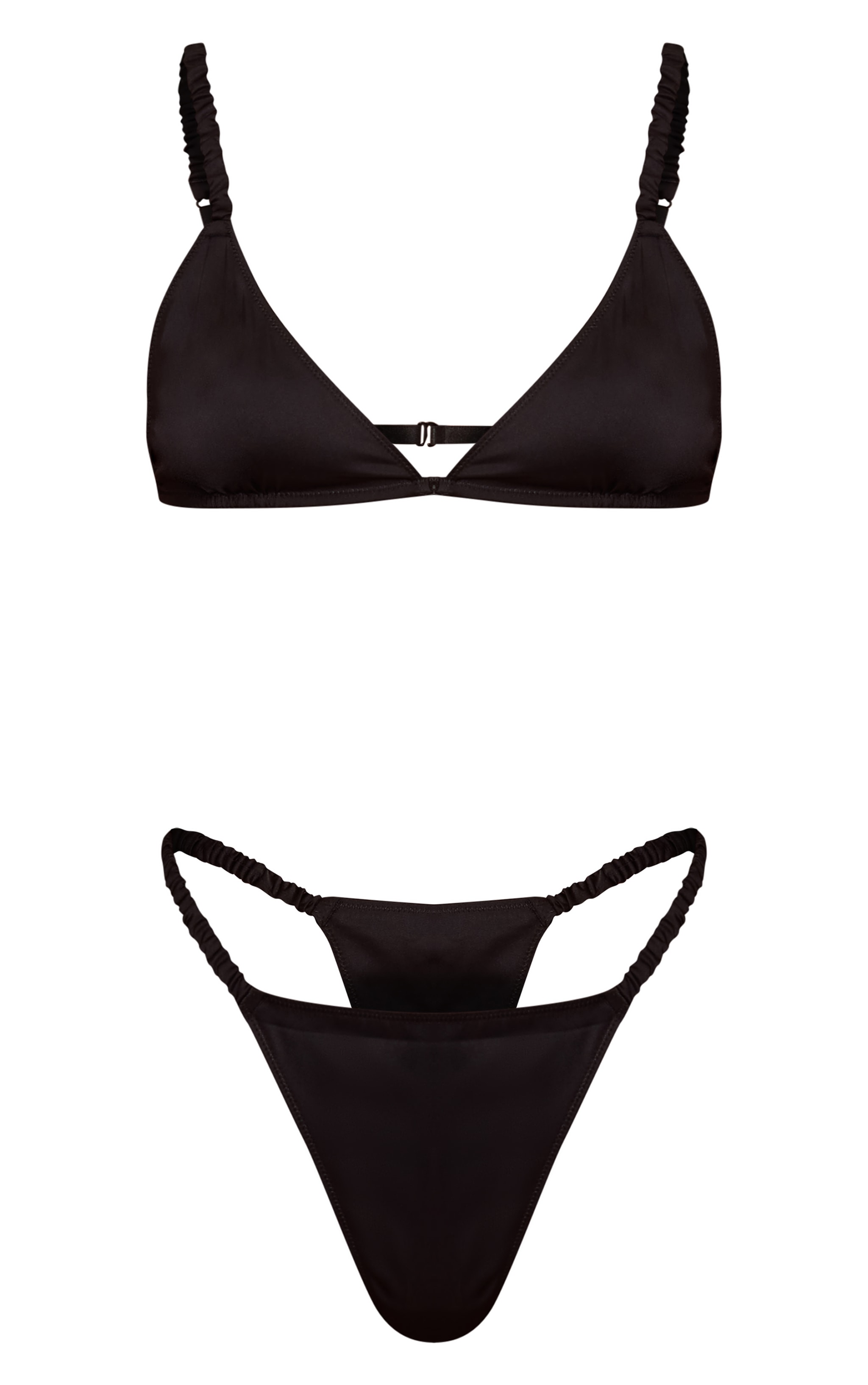 Black Satin Triangle Bralet and Thong Set image 5