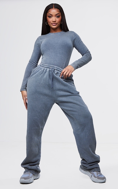 Shape Washed Charcoal Drawstring High Waist Wide Leg Sweatpants