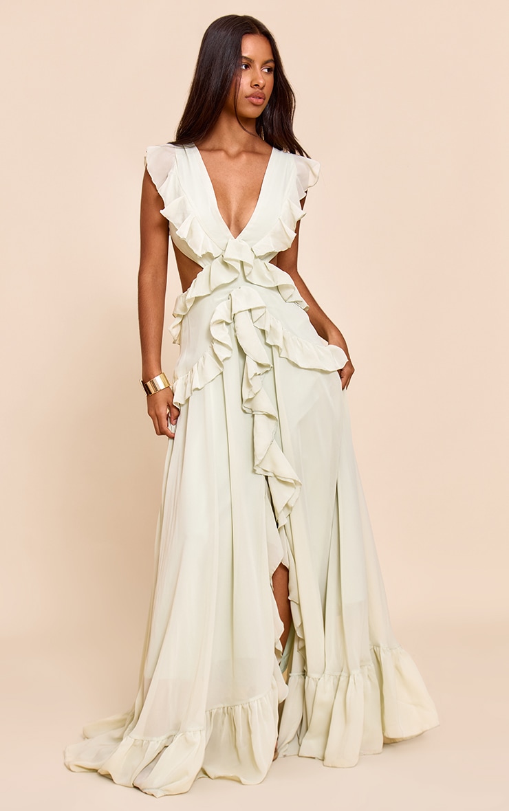 Petite Sage Frill Maxi Dress image 1