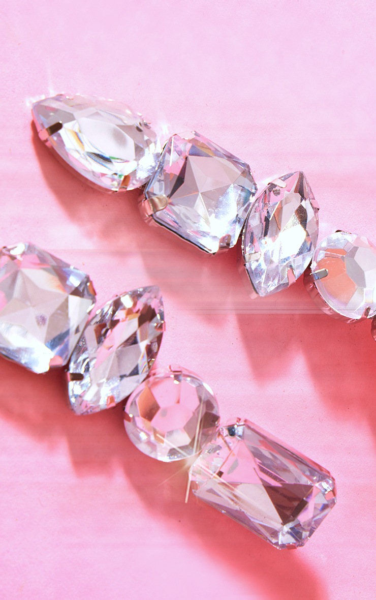 Silver Oversized Long Jeweled Earrings image 3