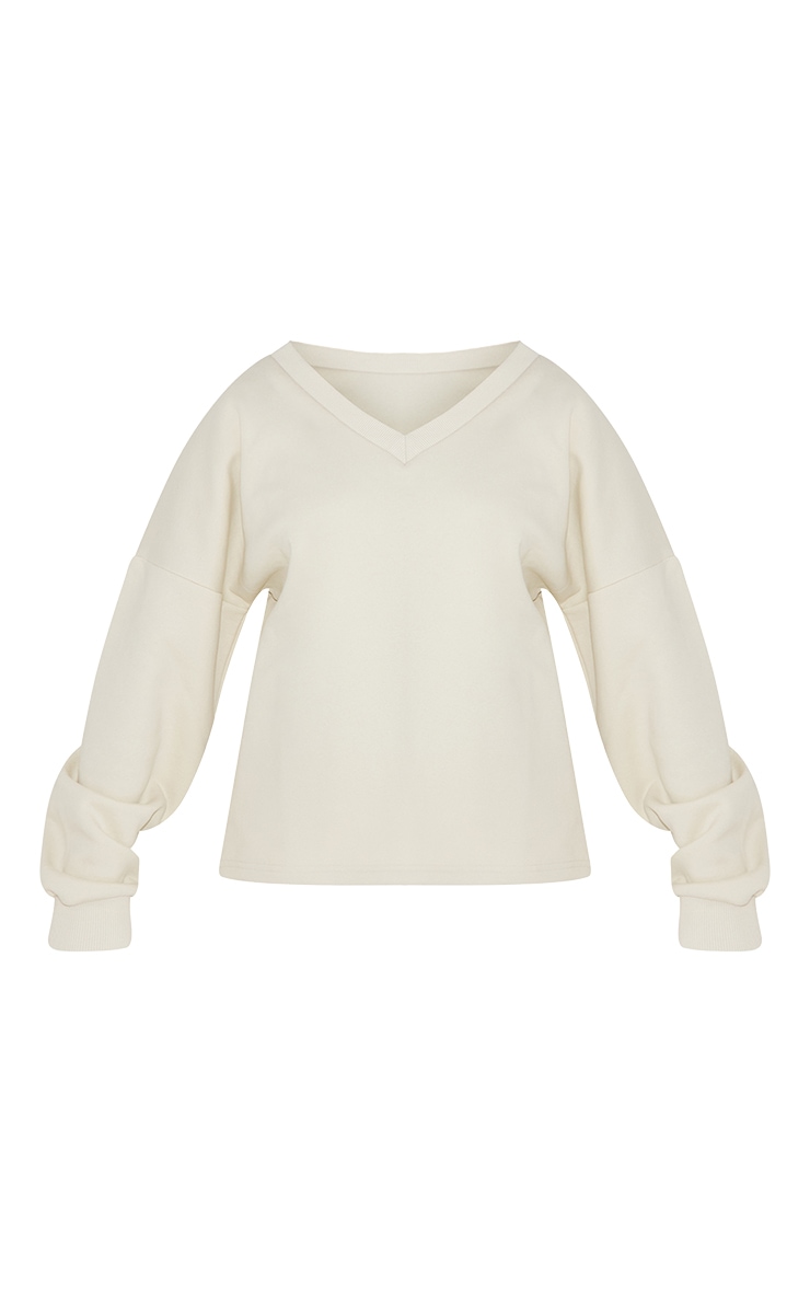 Cream V Neck Oversized Sweatshirt image 5