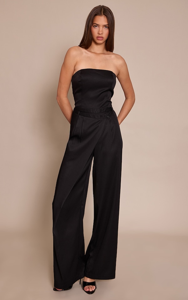Black Bandeau Wrap Waist Straight Leg Jumpsuit