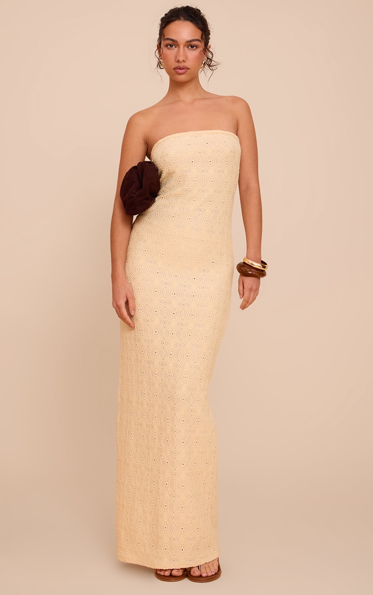 Lemon Textured Column Bandeau Maxi Dress Dresses PrettyLittleThing AUS