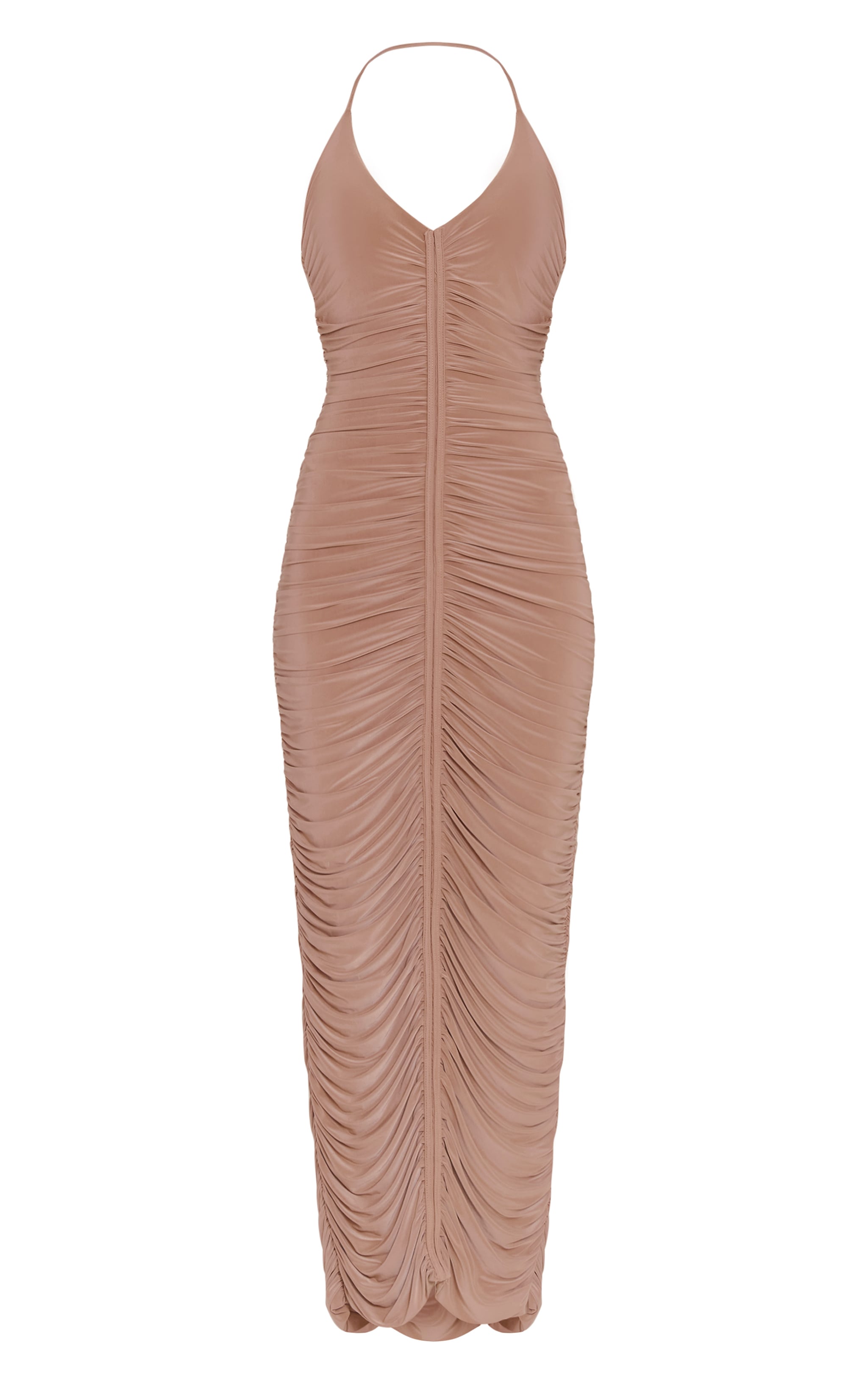 Light Taupe Slinky Ruched Seam Maxi Dress image 5