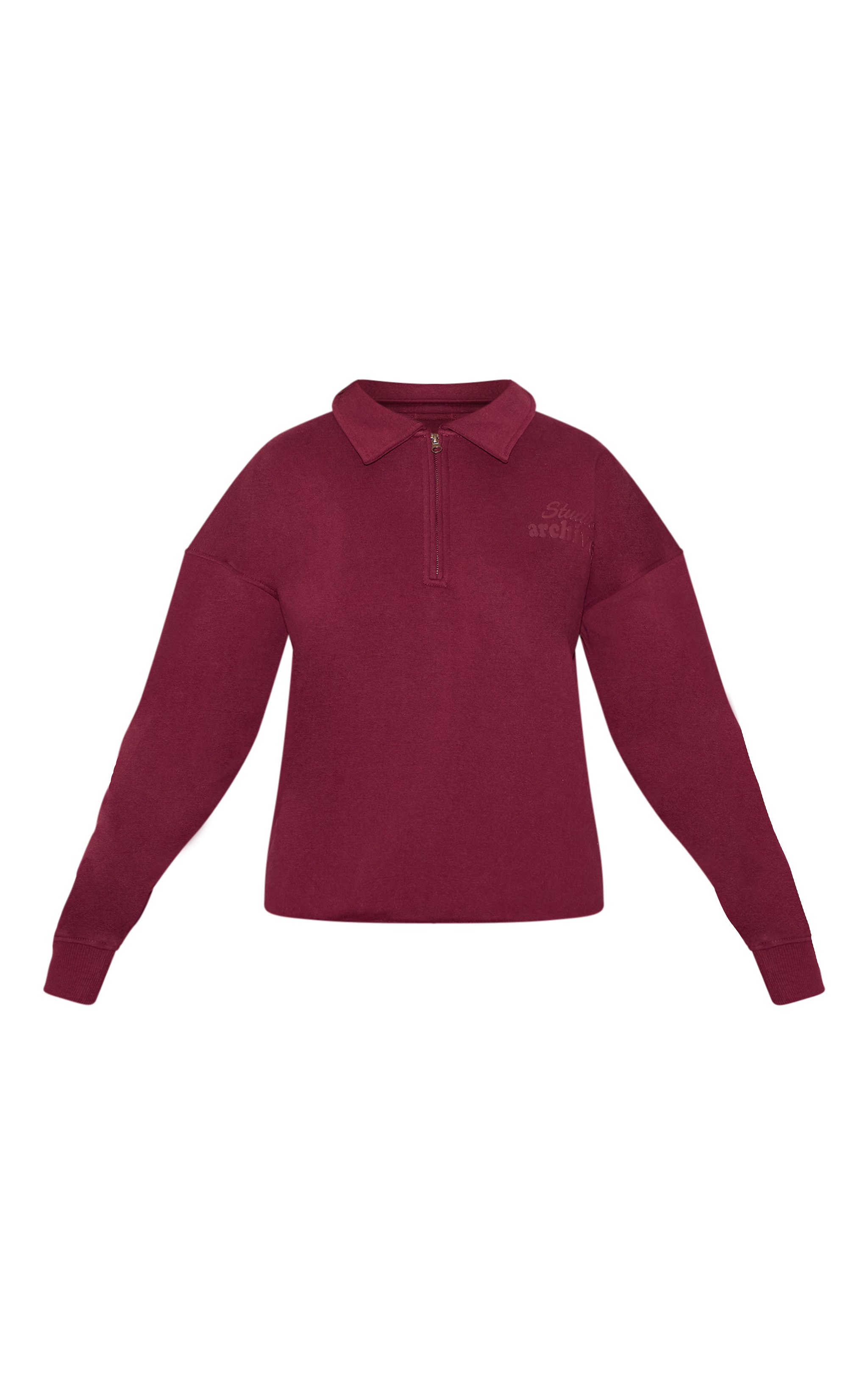 PRETTYLITTLETHING Burgundy Premium Studio Archives Collared Sweatshirt image 5