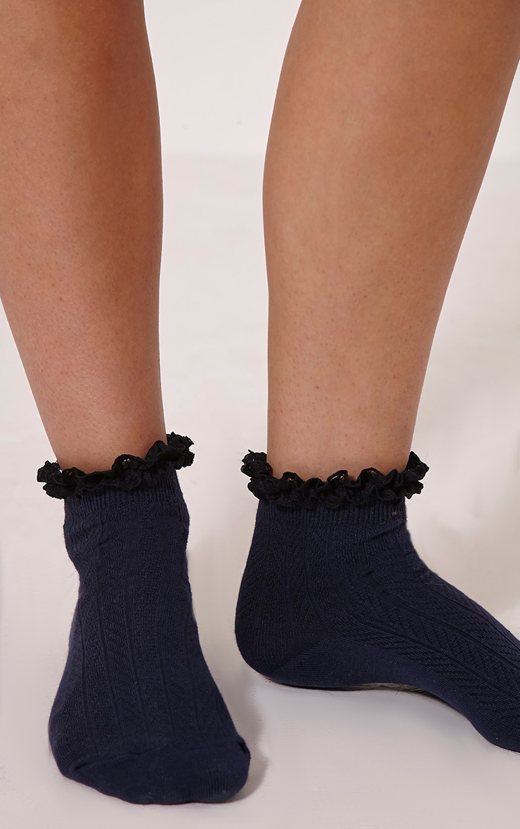 navy frilly ankle socks