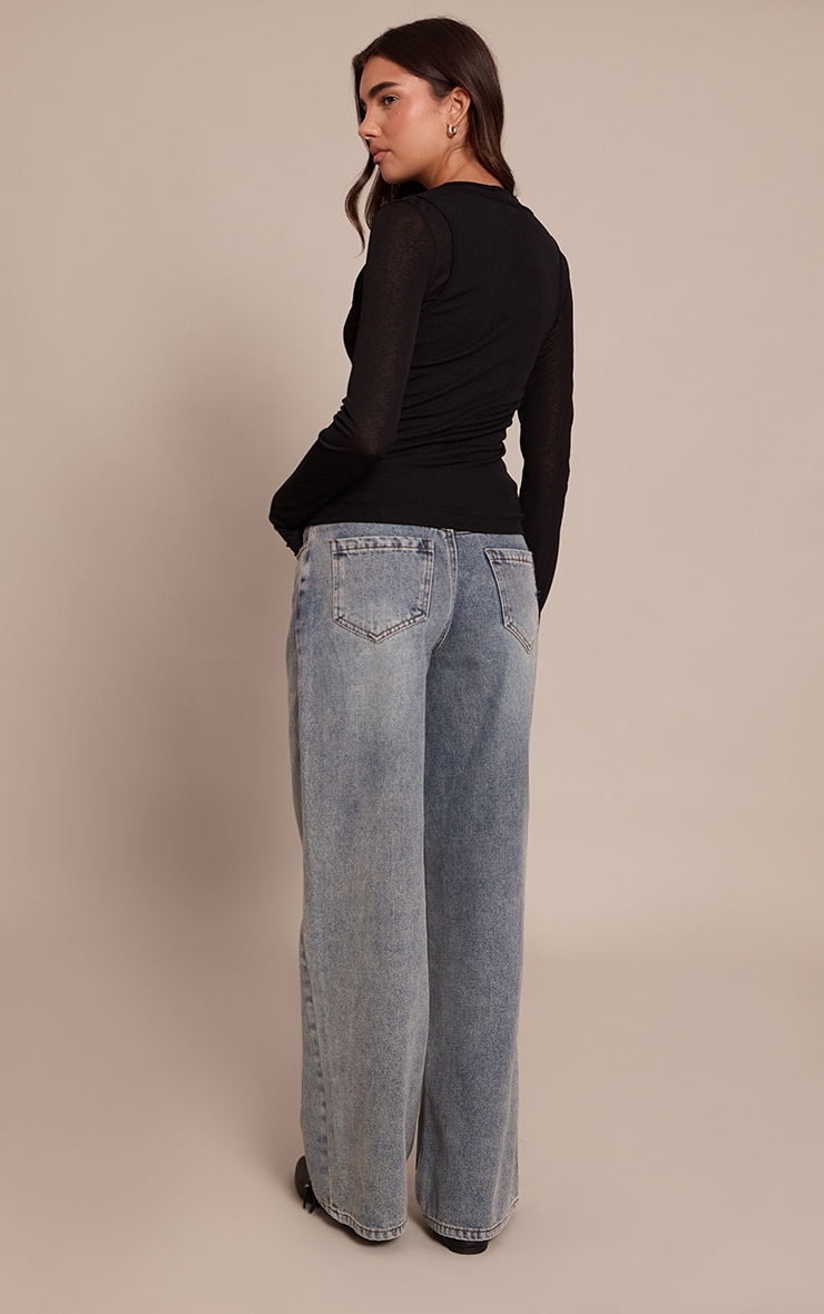 Vintage Wash Asymmetric Waistband Wide Leg Jeans image 3