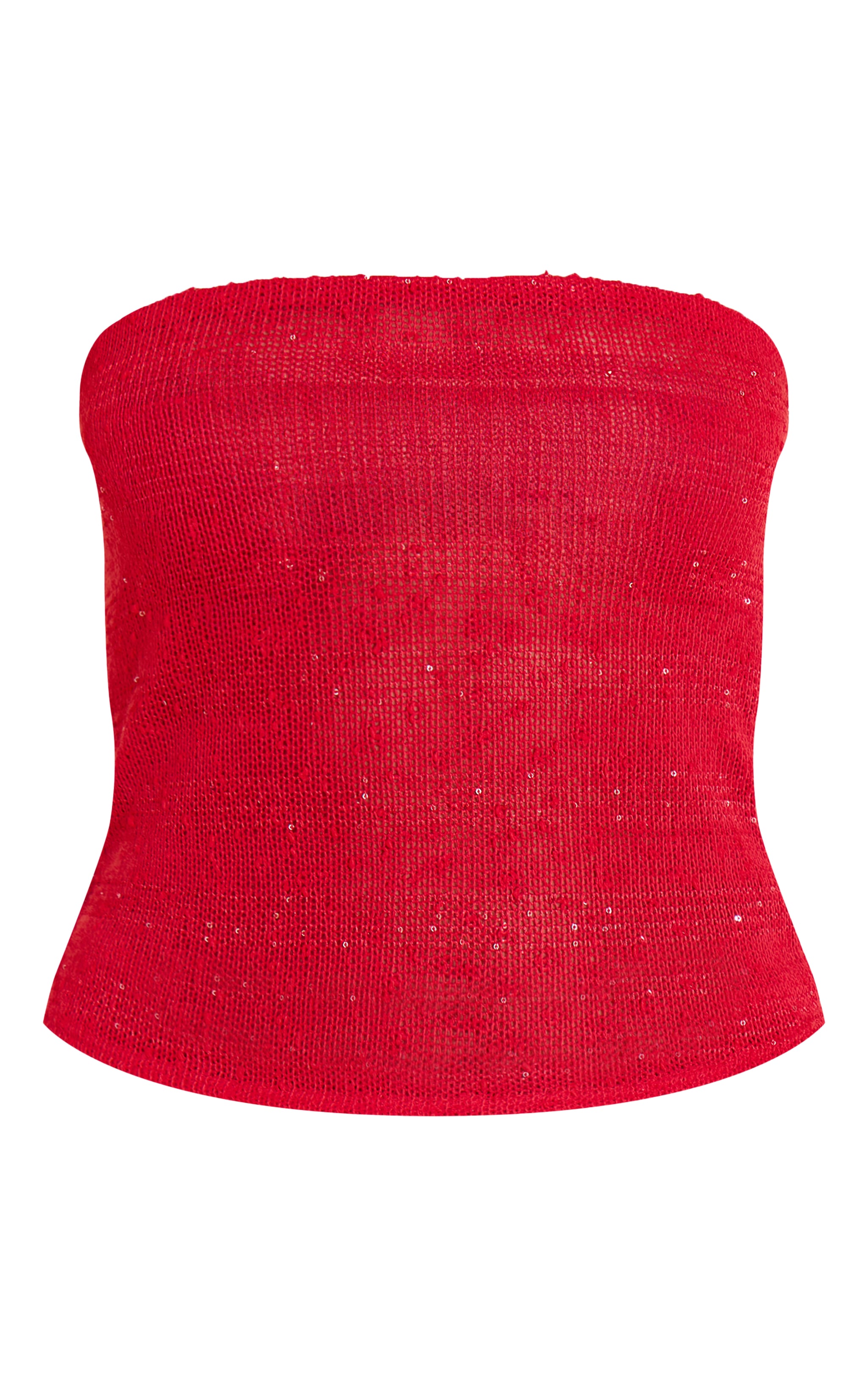 Tomato Red Textured Sequin Bandeau Top image 5