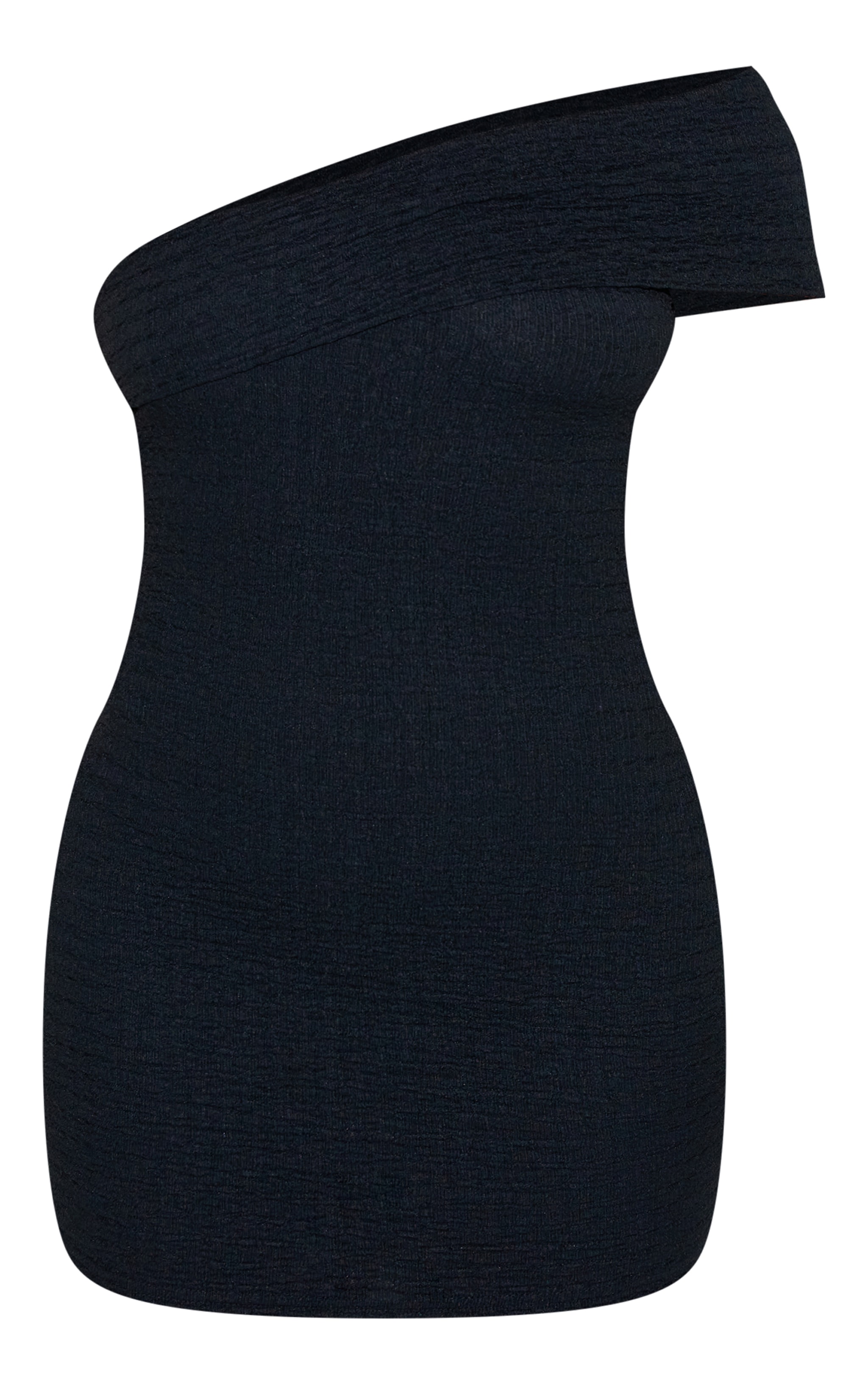 Black Textured One Shoulder Bodycon Dress image 5
