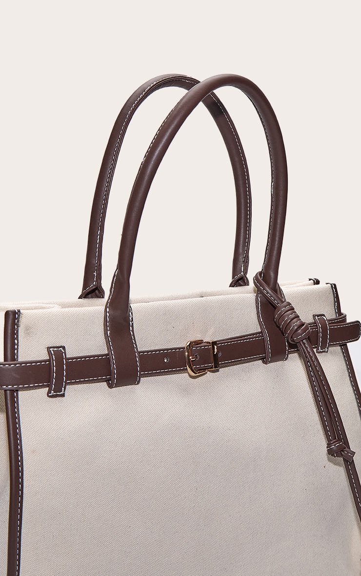 Natural Canvas Contrast Handle Handbag image 5