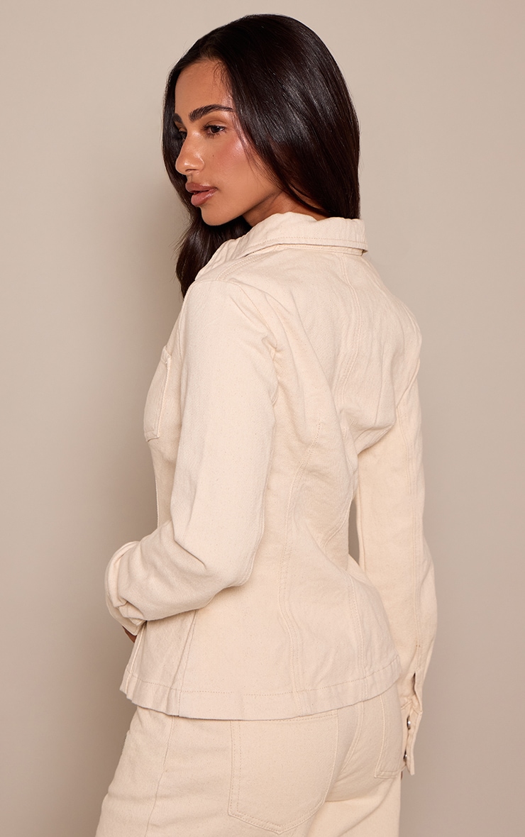 Petite Ecru Pocket Detail Cinched Waist Denim Shirt image 2