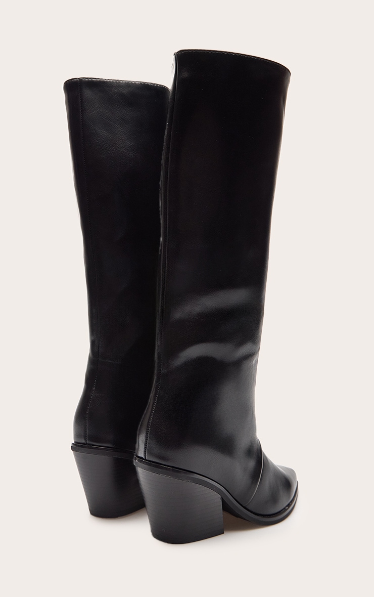 Bottes hautes en PU noir à talon cubain carré image 4
