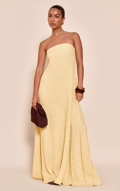 Lemon Textured Bandeau Column Maxi Dress