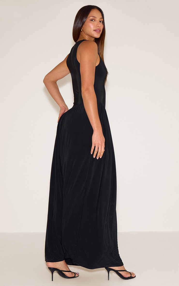 Tall Black Double Layer Soft Touch Asymmetric Dropped Waist Maxi Dress image 2