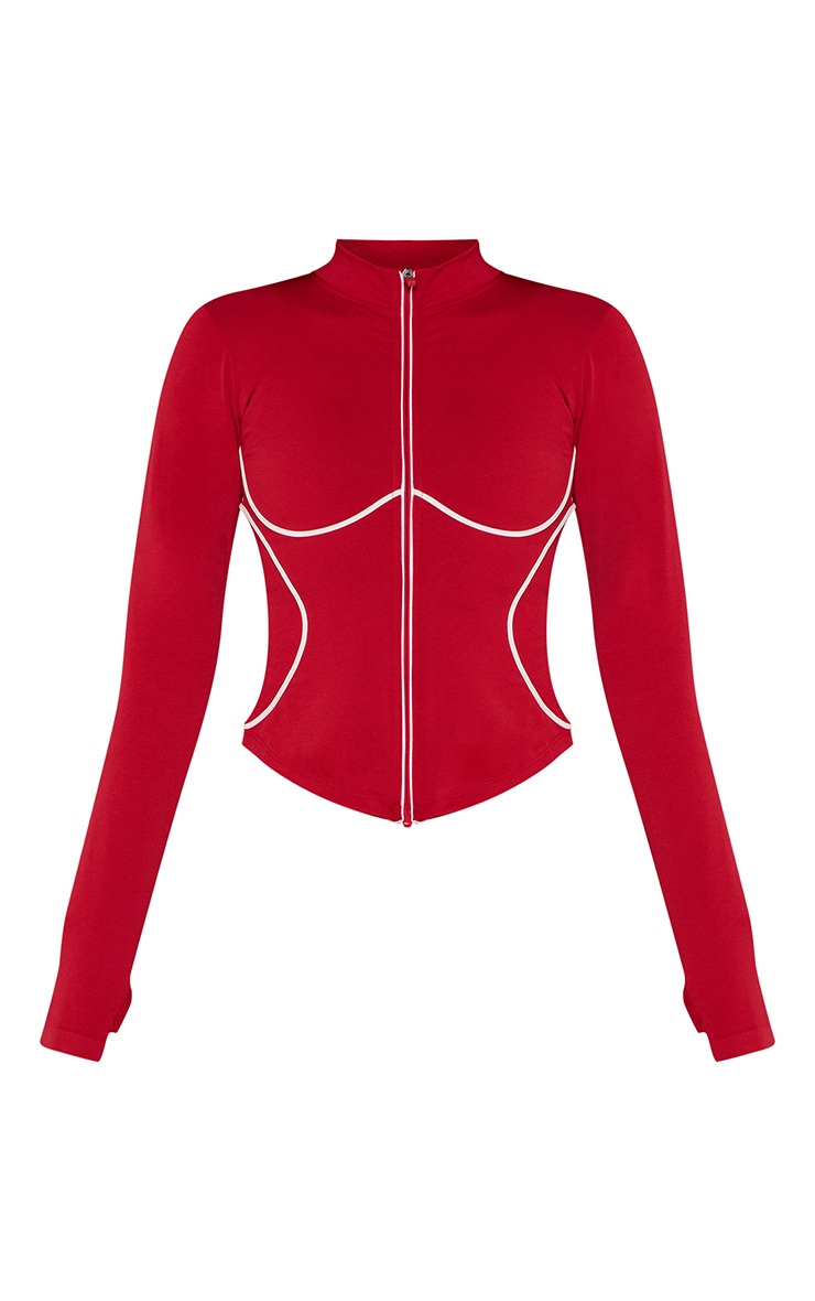 Red Seamless Contrast Seam Jacket image 5