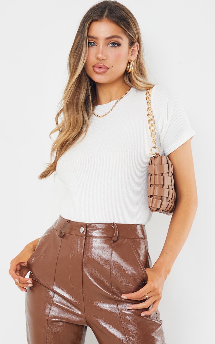 Cream Brushed Rib Short Sleeve Top