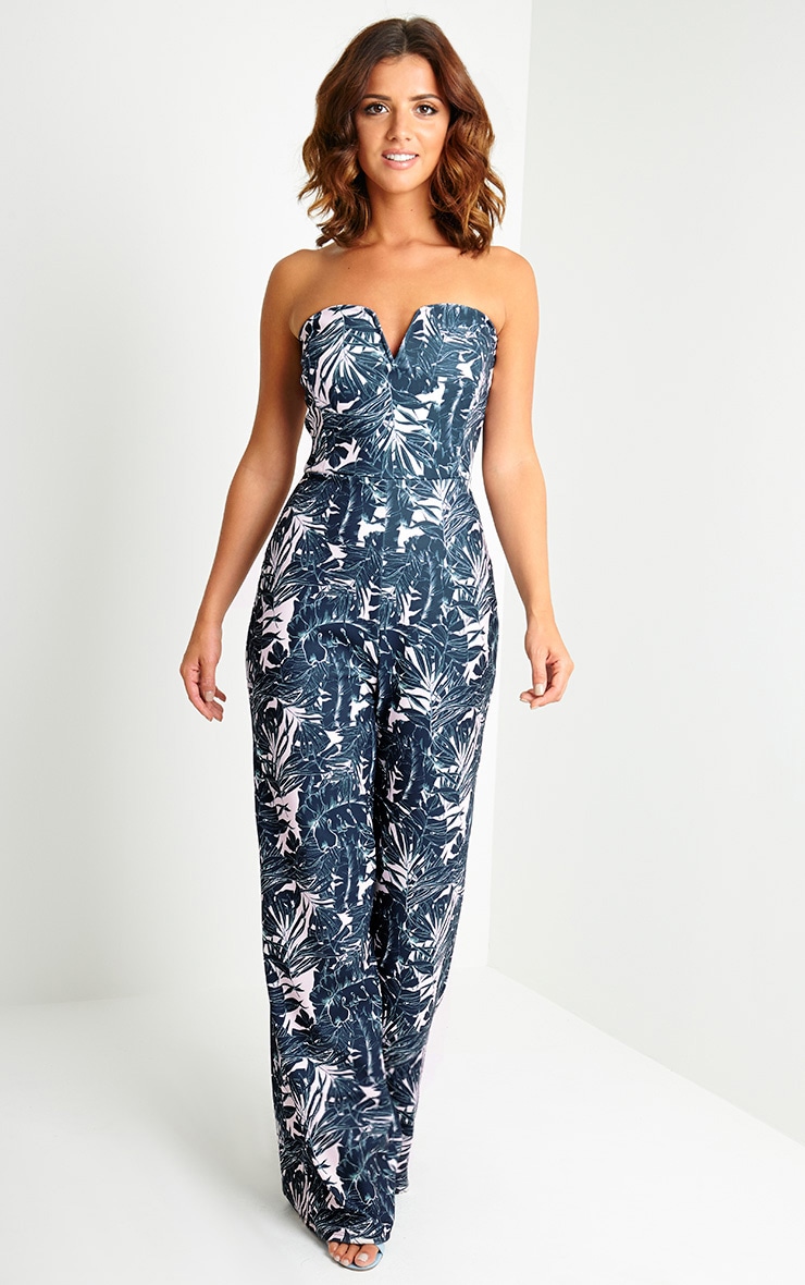 Kendra Tropical Print Jumpsuit Knitwear PrettyLittleThing