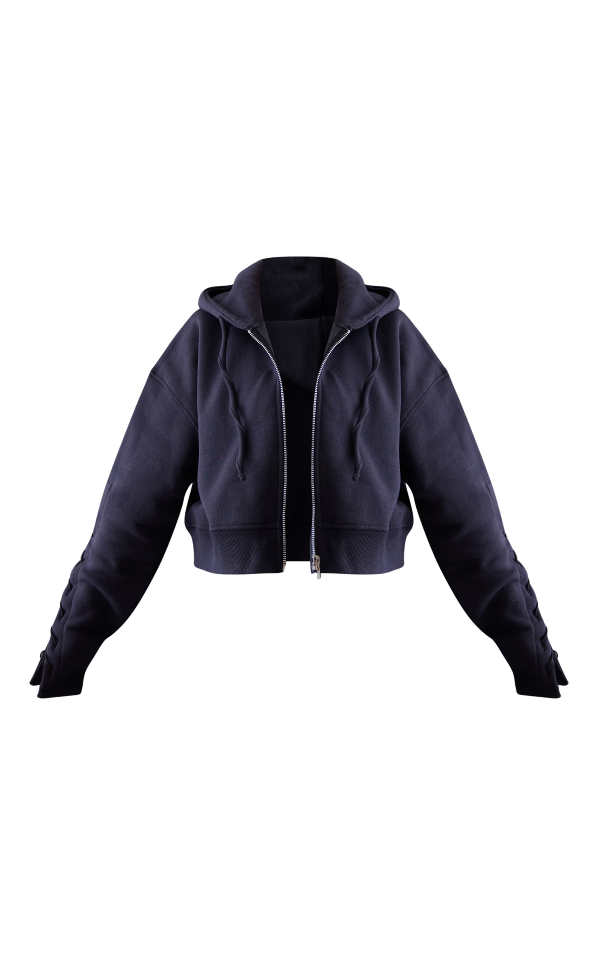 Petite Ink Blue Zip Up Cropped Hoodie image 3