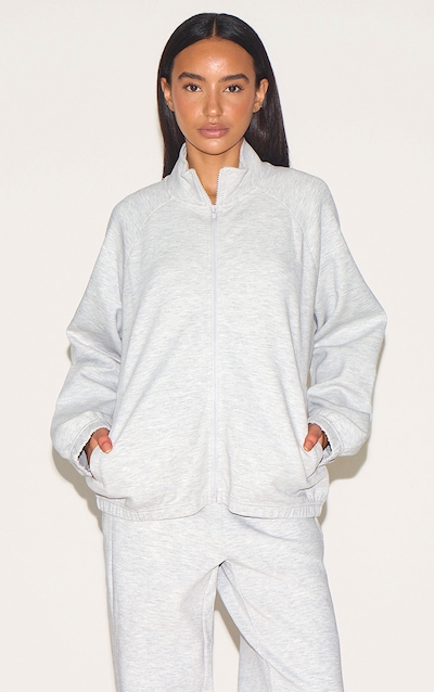 Petite Ash Grey Oversized Interlock Zip Through Sweatshirt