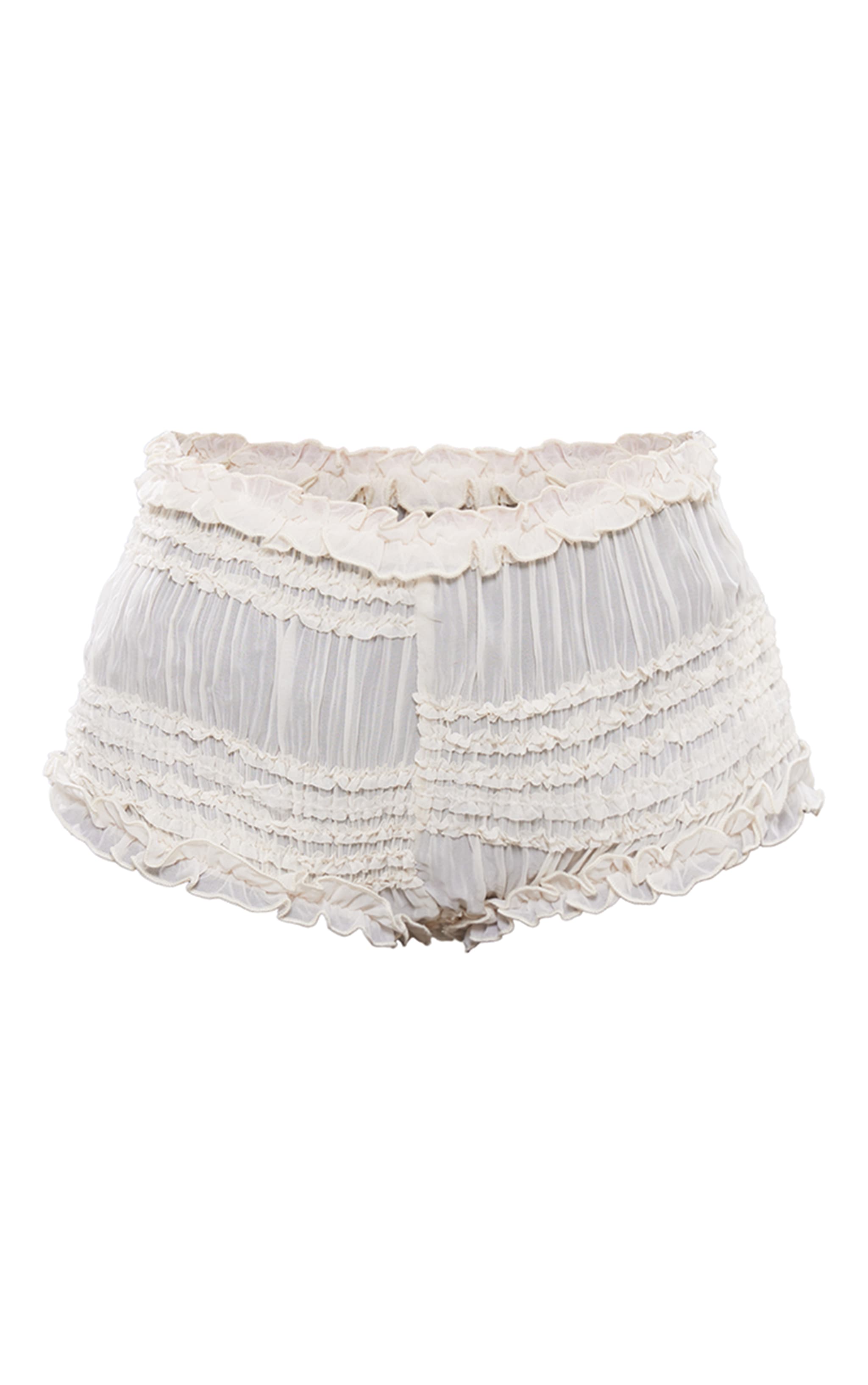 Cream Textured Woven Frill Detail Hot Pants image 6
