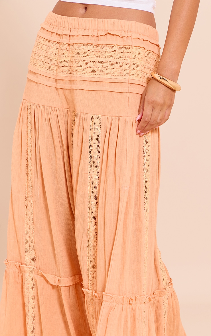 Apricot Cheesecloth And Broiderie Paneled Maxi Skirt image 4