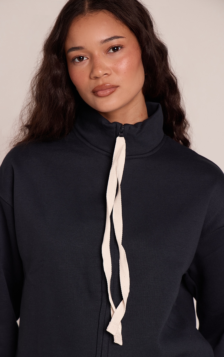 Navy Contrast Drawcord Funnel Neck Sweatshirt image 4