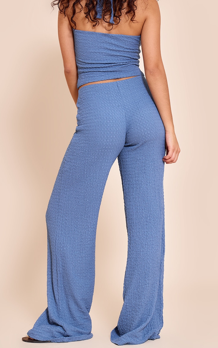 Blue Textured Drawstring Straight Leg Pant image 3