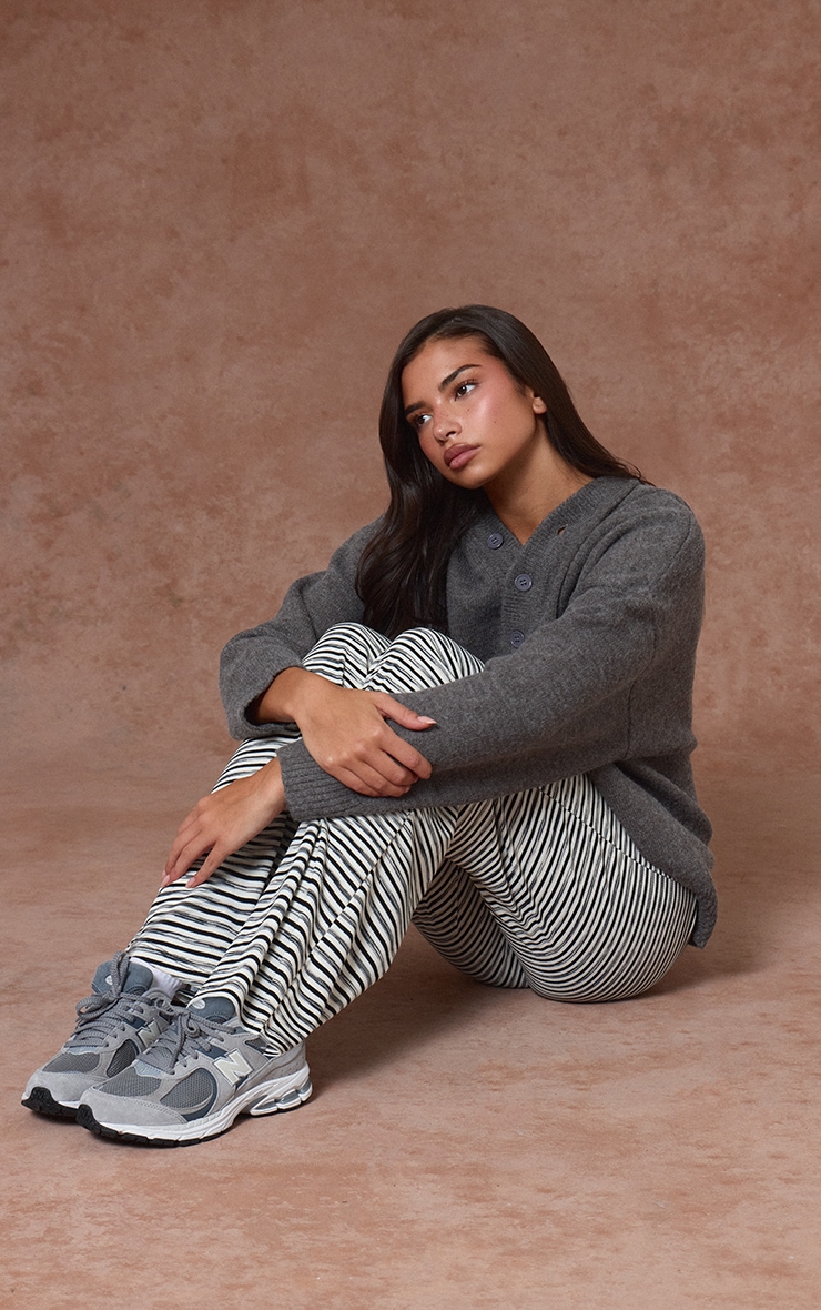 Multi Soft Rib Striped  Low Rise Straight Leg Trousers image 1