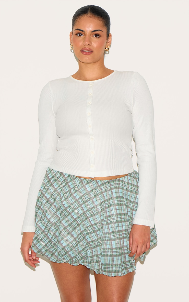 Plus Blue Chiffon Gingham Print Puffball Skirt image 4