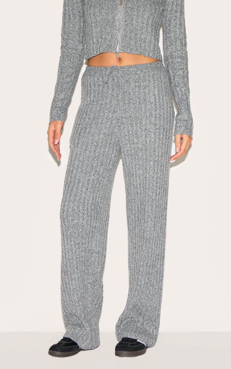 Charcoal Marl Knitted Tie Waist Pants image 2