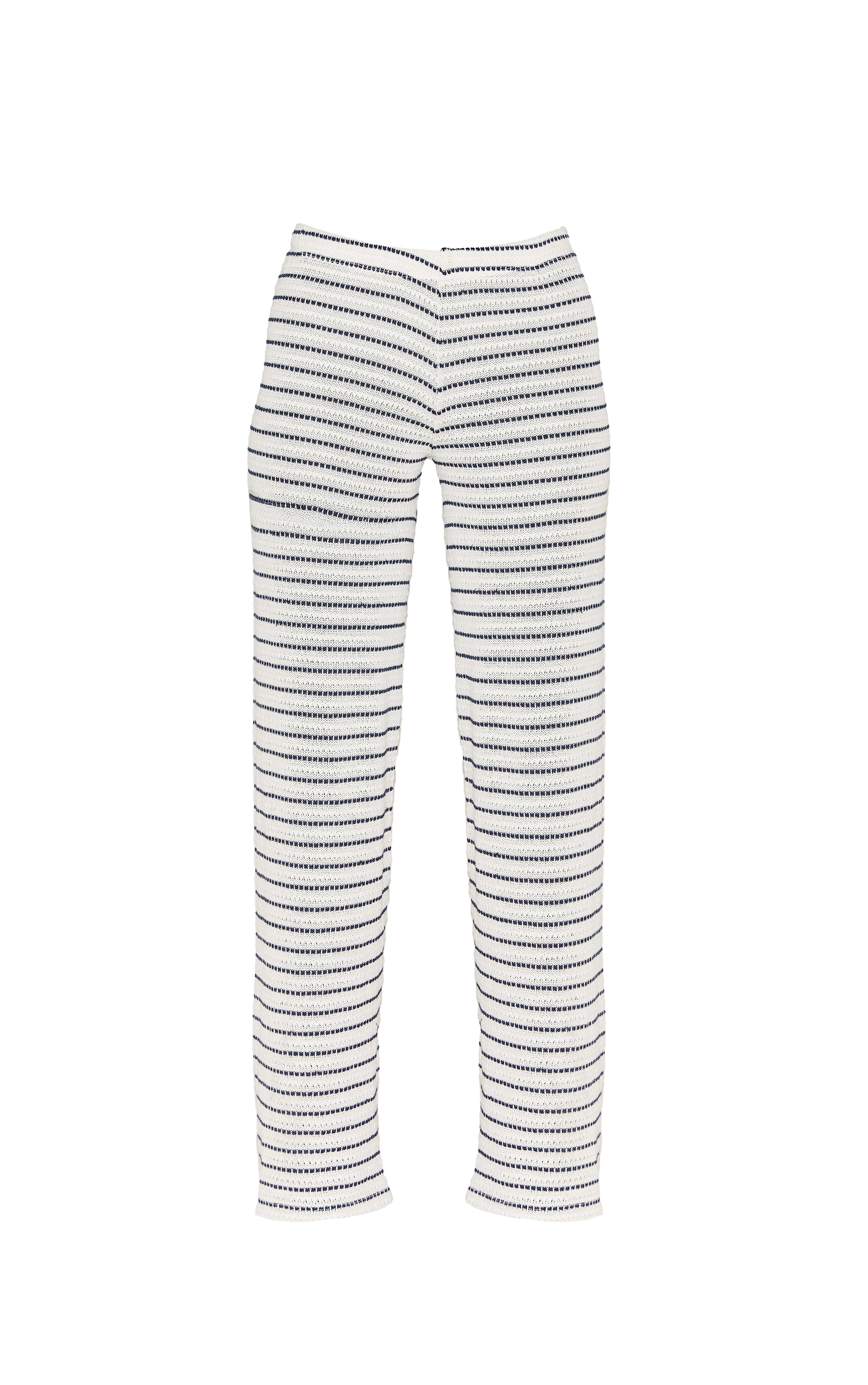 Navy Striped Textured Casual Pants image 5