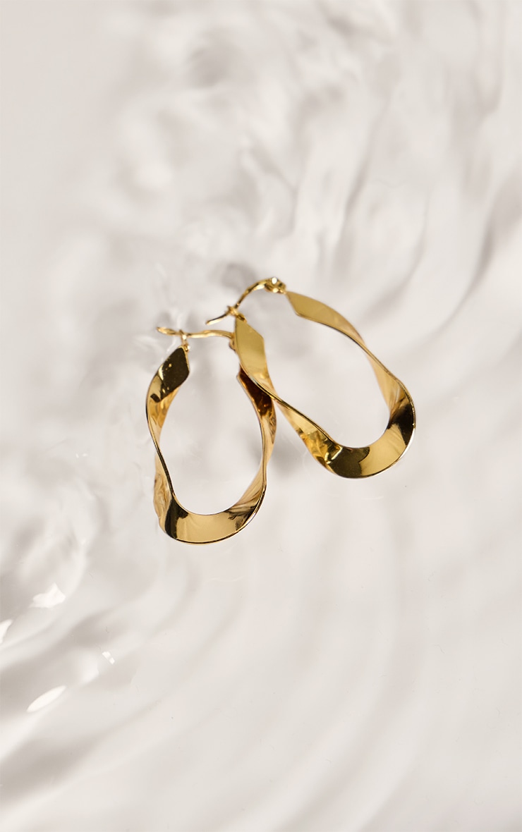 Gold Water Resistant Twisted Hoop Earrings image 3