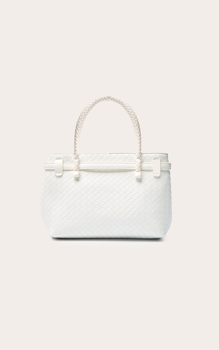 Cream PU Woven Belted Hand Bag image 4