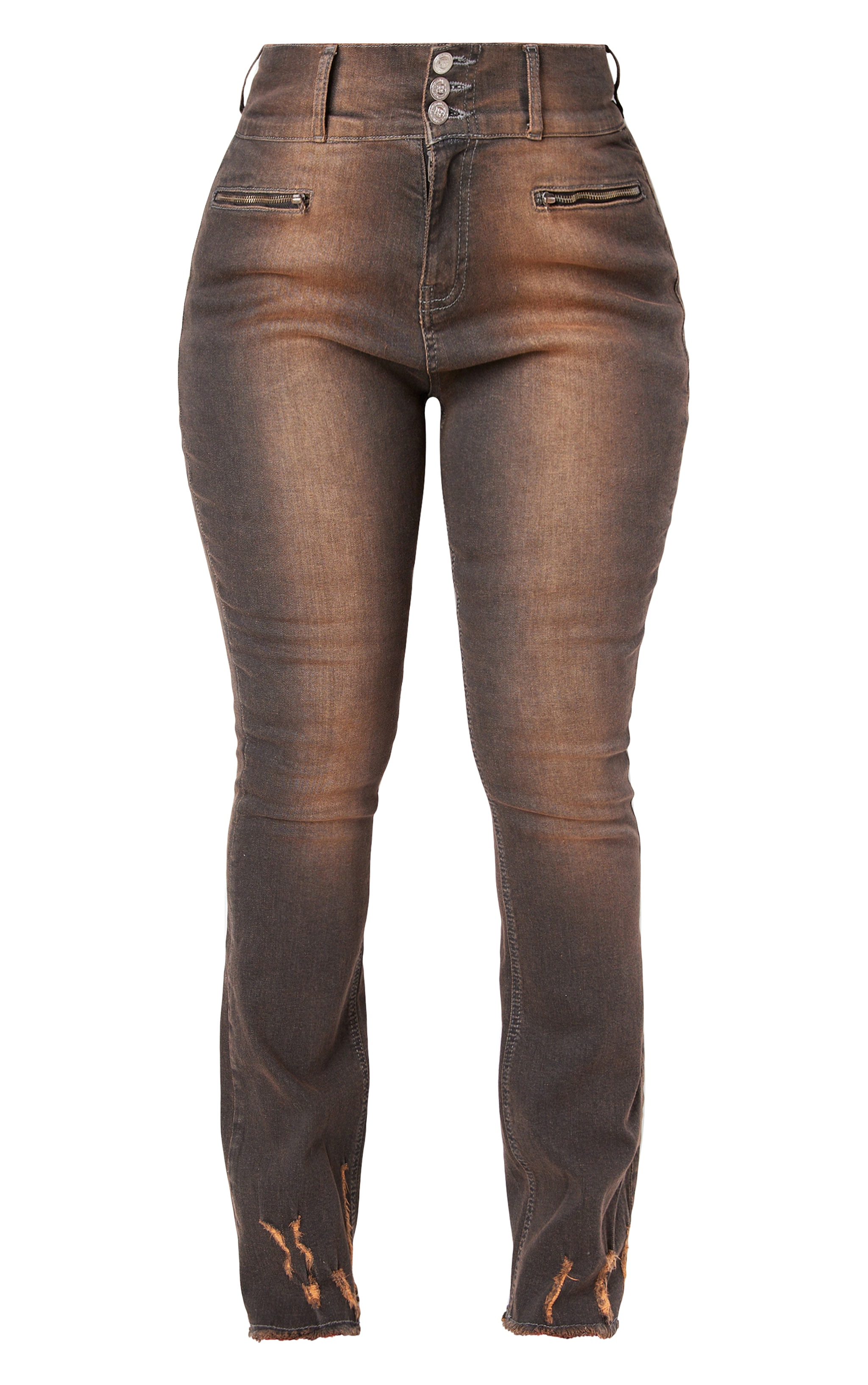 Shape Washed Brown Denim High Waisted Ripped Hem Jeans image 5