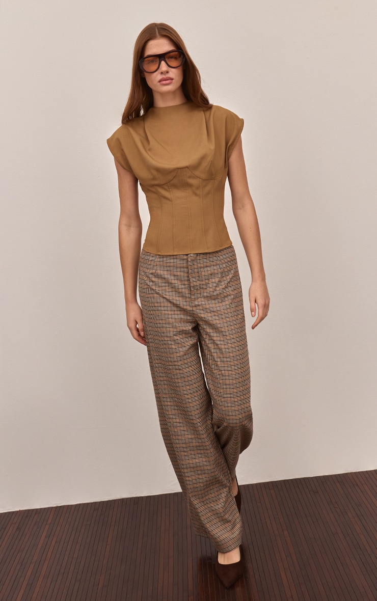 Brown Herringbone Wide Leg Pants image 2