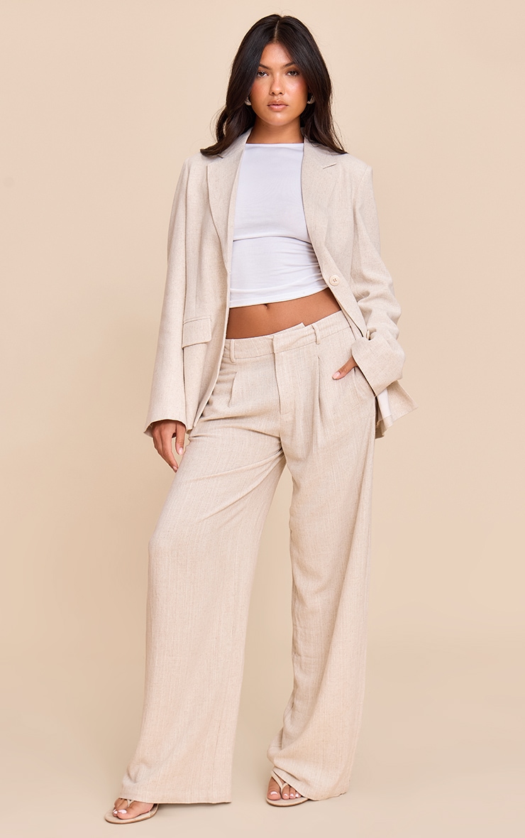Beige Tailored Linen Oversized Blazer image 3