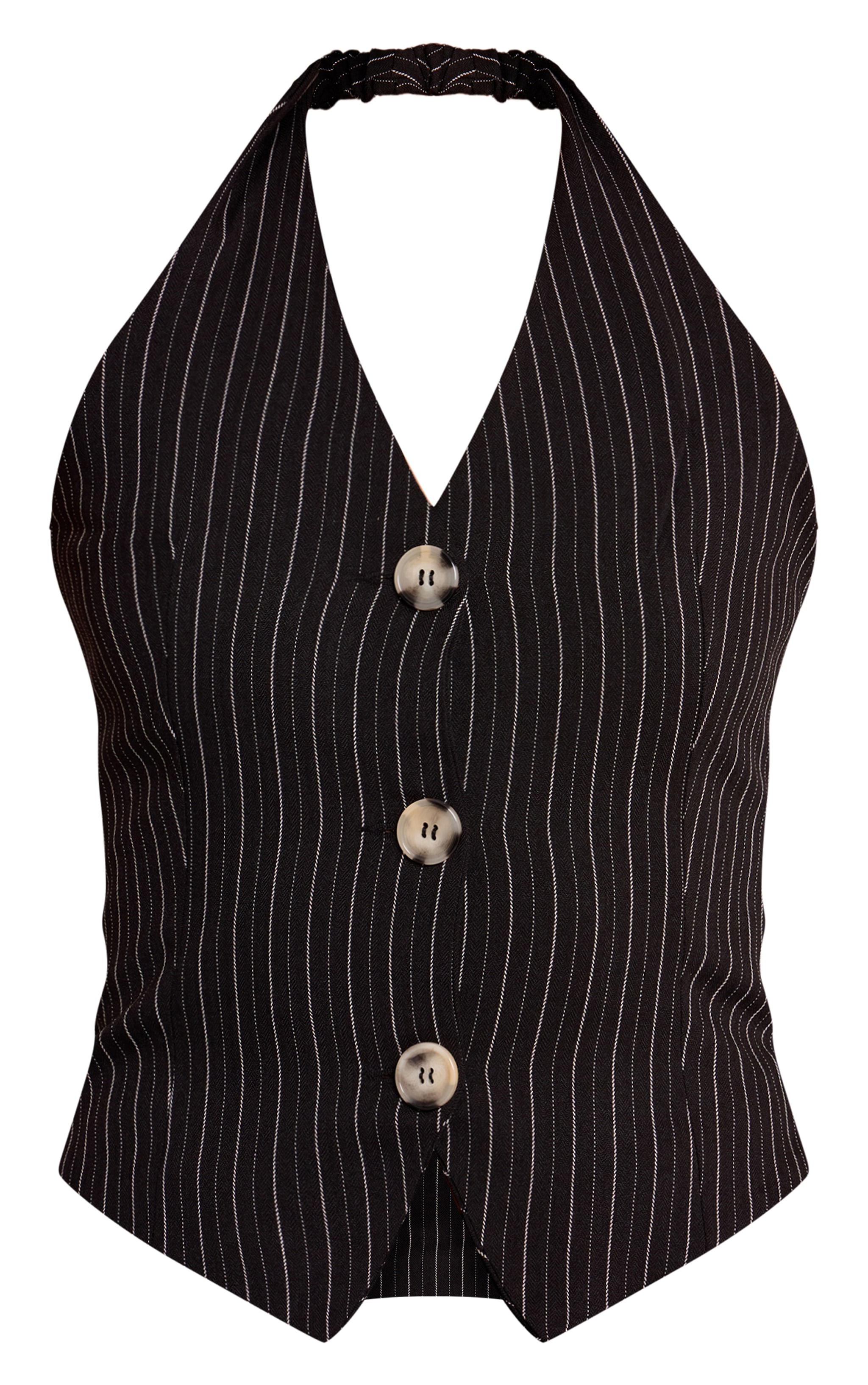 Navy Tailored Woven Herringbone Halterneck Top image 5